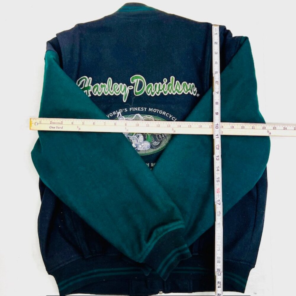 USA Harley Davidson Wool Quilt Bomber Jacket Mens M green Balck Full Zip (J94) - Picture 5 of 10